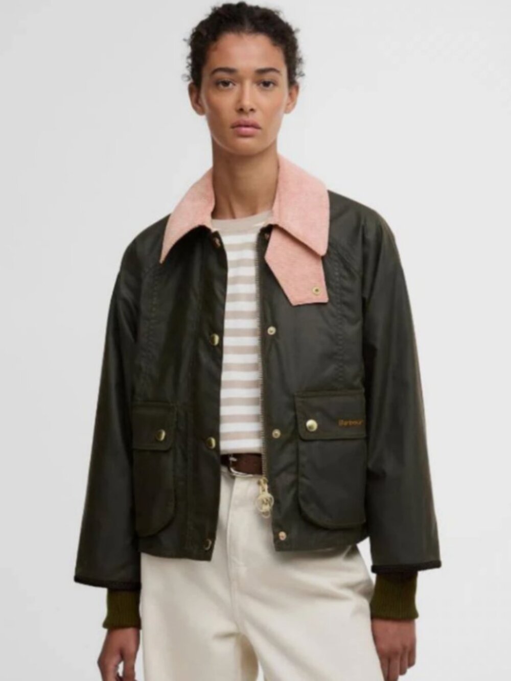 Ancient Olive/ Gardenia~Barbour Cropped Beadnell Wax Jacket MSRP$538 BritishChic